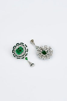 White Finish Zircon & Emerald Synthetic Stone Long Necklace Set