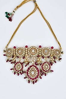 Gold Finish Kundan Polki & Multi-Colored Beaded Choker Necklace Set