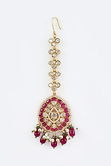 Gold Finish Kundan Polki & Multi-Colored Beaded Choker Necklace Set