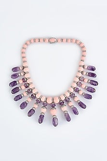 White Finish Pearl & Purple Diamond Necklace