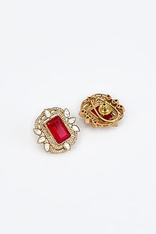 Gold Finish Kundan Polki & Red Stone Choker Necklace Set