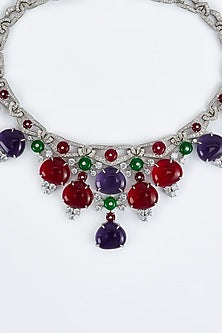 White Finish Zircon & Multi-Colored Synthetic Stone Necklace