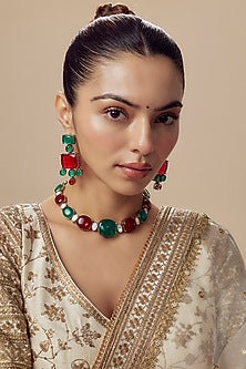 White Finish Zircon & Multi-Colored Synthetic Stone Choker Necklace Set