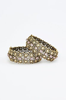 Gold Finish Kundan Polki Bangles (Set Of 2)