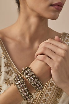 Gold Finish Kundan Polki Bangles (Set Of 2)