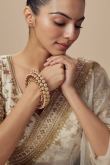Gold Finish Kundan Polki Bangles (Set Of 2)