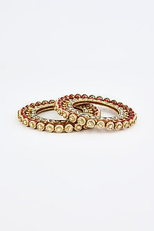 Gold Finish Kundan Polki Bangles (Set Of 2)