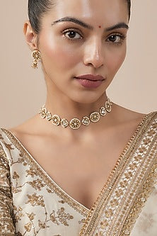 Gold Finish Kundan Polki Necklace Set