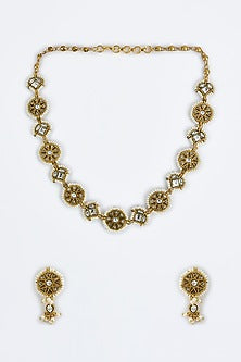 Gold Finish Kundan Polki Necklace Set