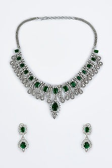 White Finish Zircon & Green Stone Necklace Set