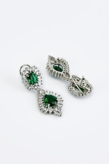 White Finish Zircon & Green Stone Necklace Set