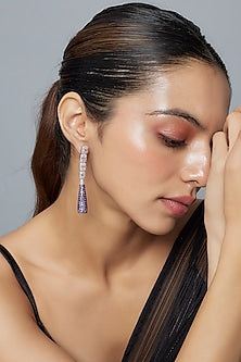 White Finish Zircon & Purple Stone Dangler Earrings