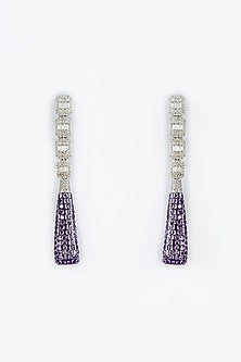 White Finish Zircon & Purple Stone Dangler Earrings