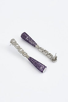 White Finish Zircon & Purple Stone Dangler Earrings