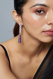 White Finish Zircon & Purple Stone Dangler Earrings