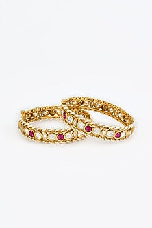 Gold Finish Kundan Polki Bangles (Set Of 2)