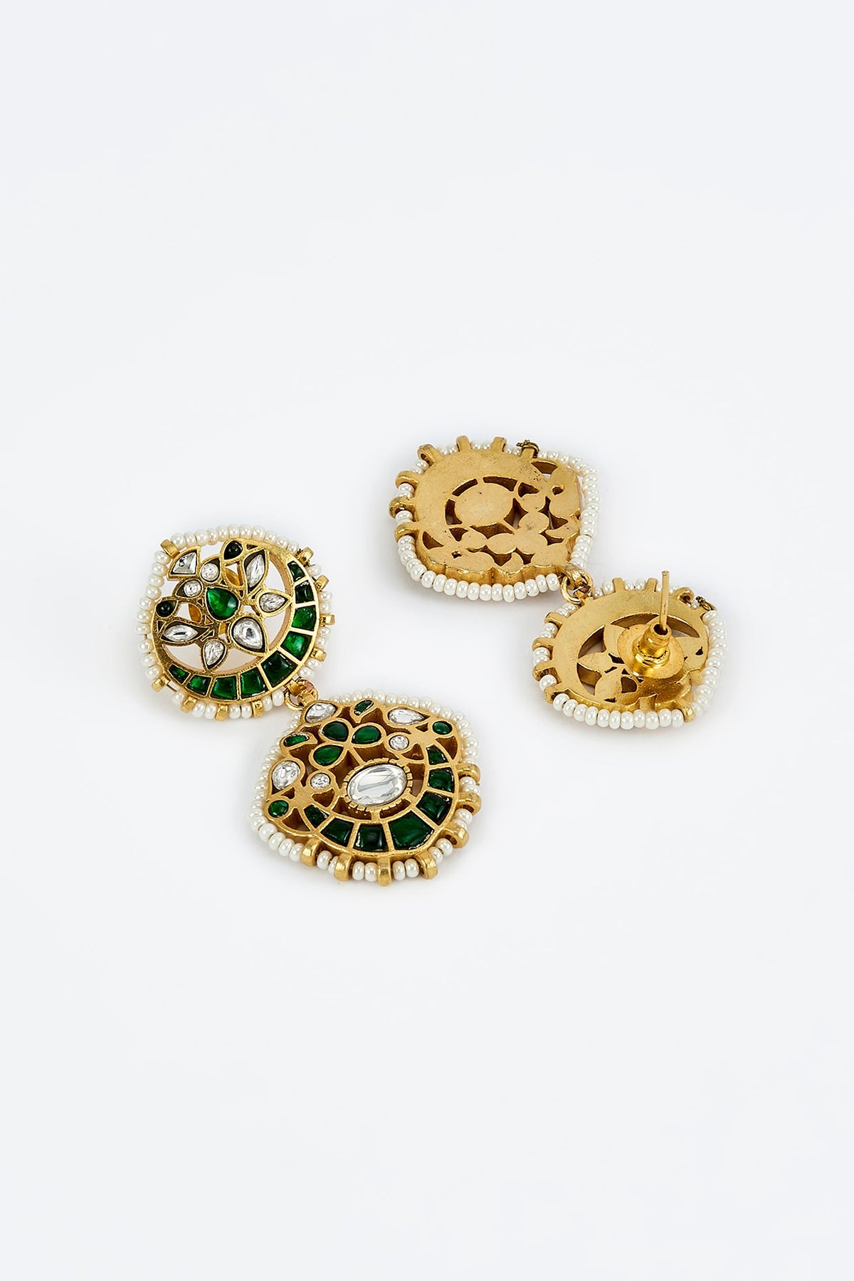 Gold Finish Kundan Polki & Multi-Colored Stone Necklace Set