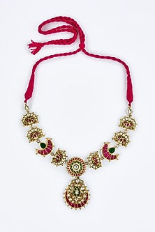 Gold Finish Kundan Polki & Multi-Colored Beaded Choker Necklace