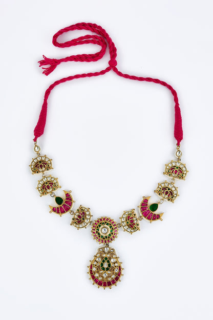 Gold Finish Kundan Polki & Multi-Colored Beaded Choker Necklace