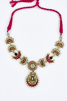 Gold Finish Kundan Polki & Multi-Colored Beaded Choker Necklace