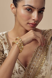 Gold Finish Kundan Polki Bangles (Set Of 2)
