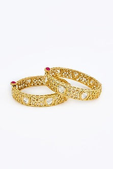 Gold Finish Kundan Polki Bangles (Set Of 2)