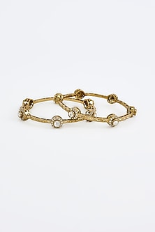 Gold Finish Kundan Polki Bangles (Set Of 2)