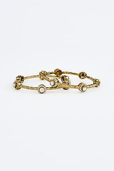 Gold Finish Kundan Polki Bangles (Set Of 2)