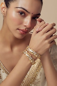Gold Finish Kundan Polki Bangles (Set Of 2)