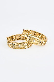 Gold Finish Kundan Polki Bangles (Set Of 2)