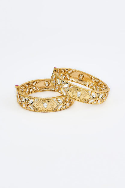 Gold Finish Kundan Polki Bangles (Set Of 2)