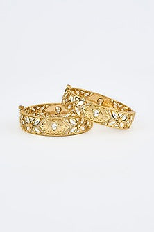 Gold Finish Kundan Polki Bangles (Set Of 2)