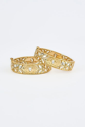 Gold Finish Kundan Polki Bangles (Set Of 2)