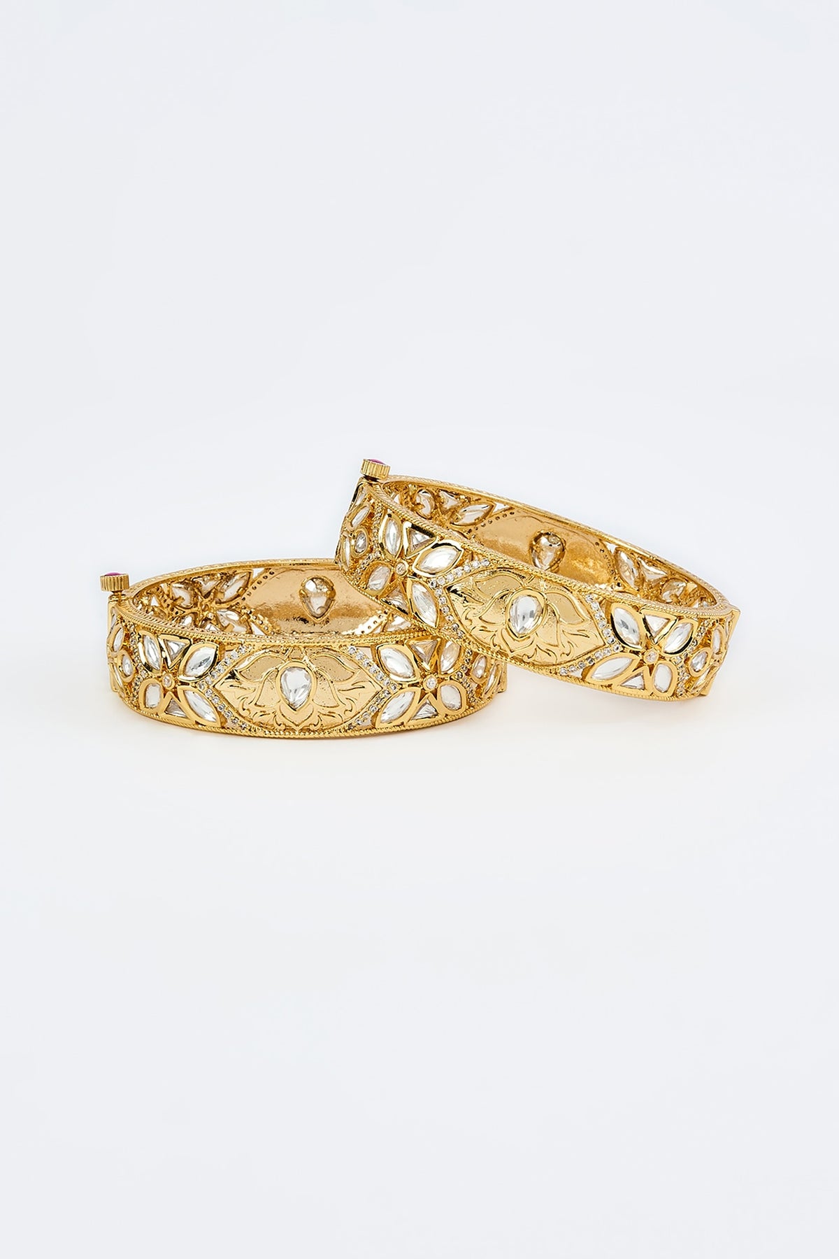 Gold Finish Kundan Polki Bangles (Set Of 2)