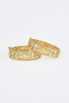 Gold Finish Kundan Polki Bangles (Set Of 2)