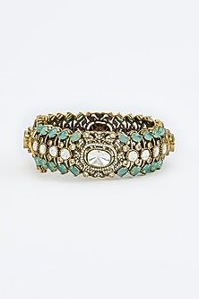 Gold Finish Zircon & Aqua Stone Bangle