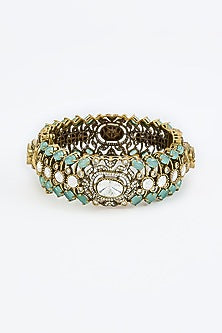 Gold Finish Zircon & Aqua Stone Bangle