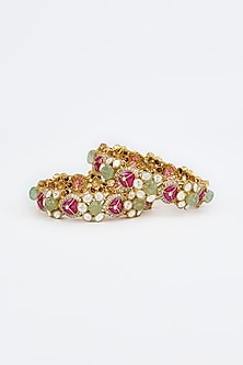 Gold Finish Kundan Polki Bangles (Set Of 2)