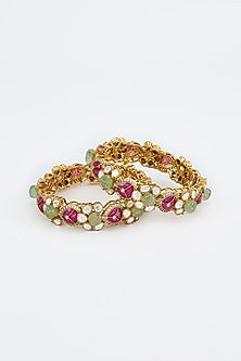 Gold Finish Kundan Polki Bangles (Set Of 2)