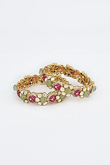 Gold Finish Kundan Polki Bangles (Set Of 2)