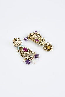 Gold Finish Kundan Polki & Multi-Colored Beaded Choker Necklace Set