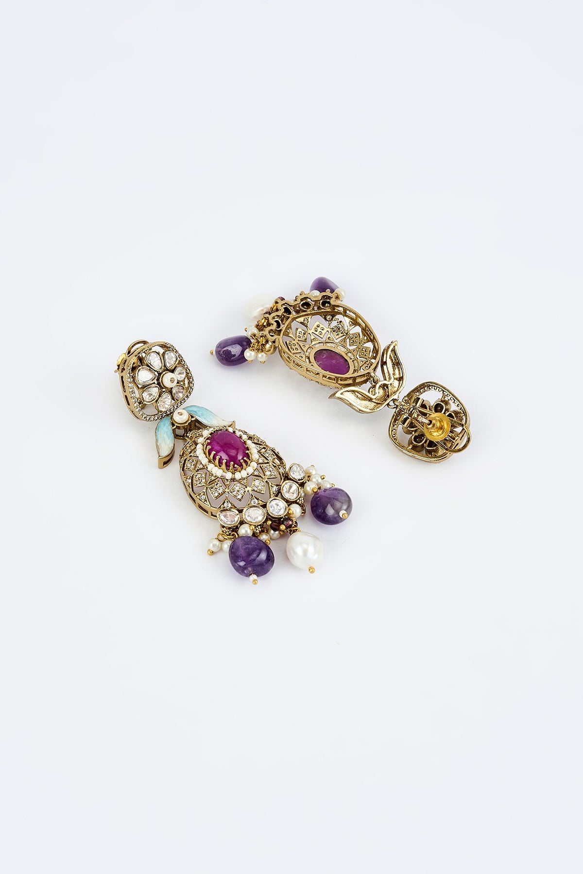 Gold Finish Kundan Polki & Multi-Colored Beaded Choker Necklace Set