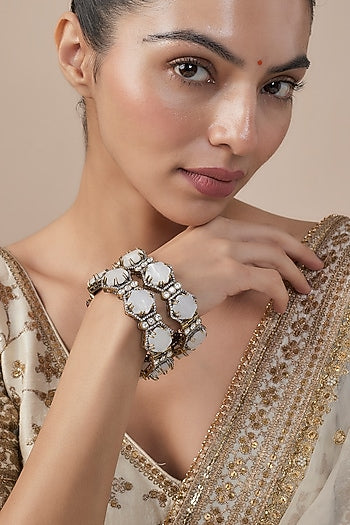 White Finish Zircon Bangles (Set Of 2)