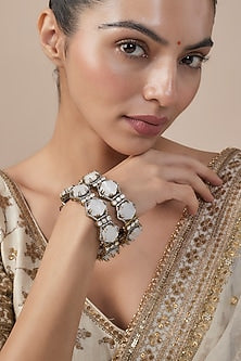 White Finish Zircon Bangles (Set Of 2)
