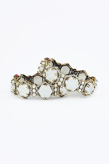 White Finish Zircon Bangles (Set Of 2)
