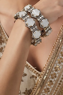 White Finish Zircon Bangles (Set Of 2)