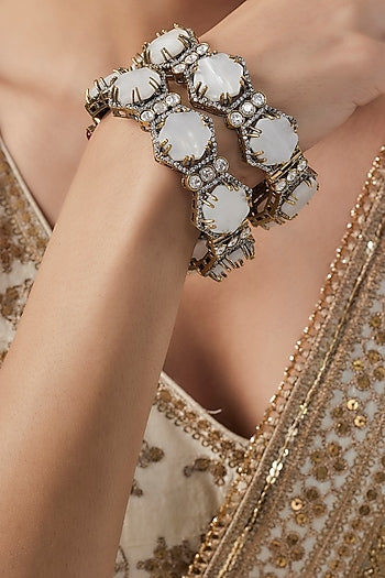 White Finish Zircon Bangles (Set Of 2)