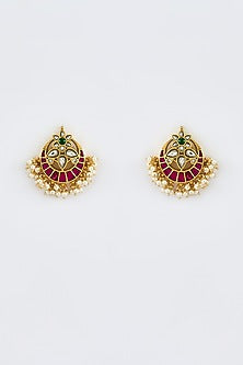 Gold Finish Kundan Polki & Beaded Layered Necklace Set
