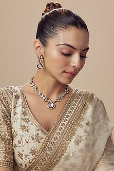 Gold Finish Kundan Polki & Red Stone Long Necklace Set