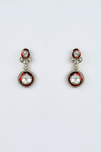 Gold Finish Kundan Polki & Red Stone Long Necklace Set